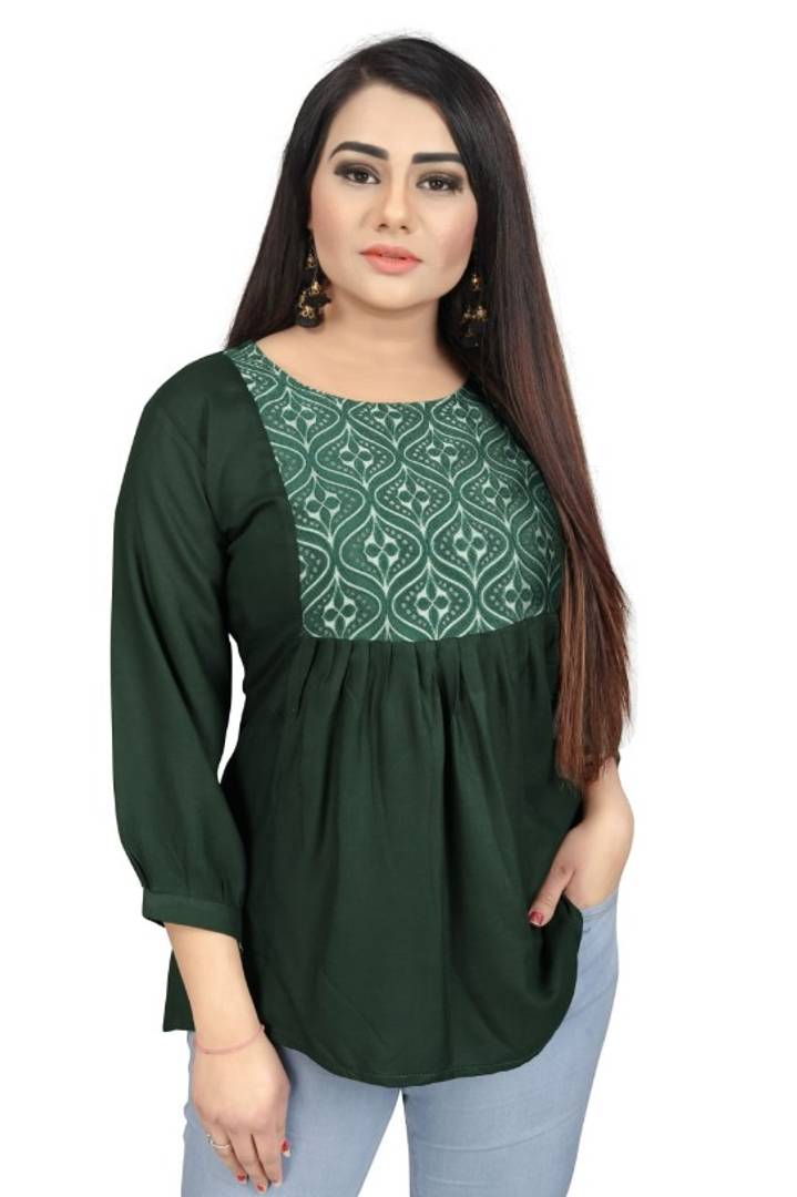 Stylish Rayon Round Neck 3/4 Sleeves Top For Women